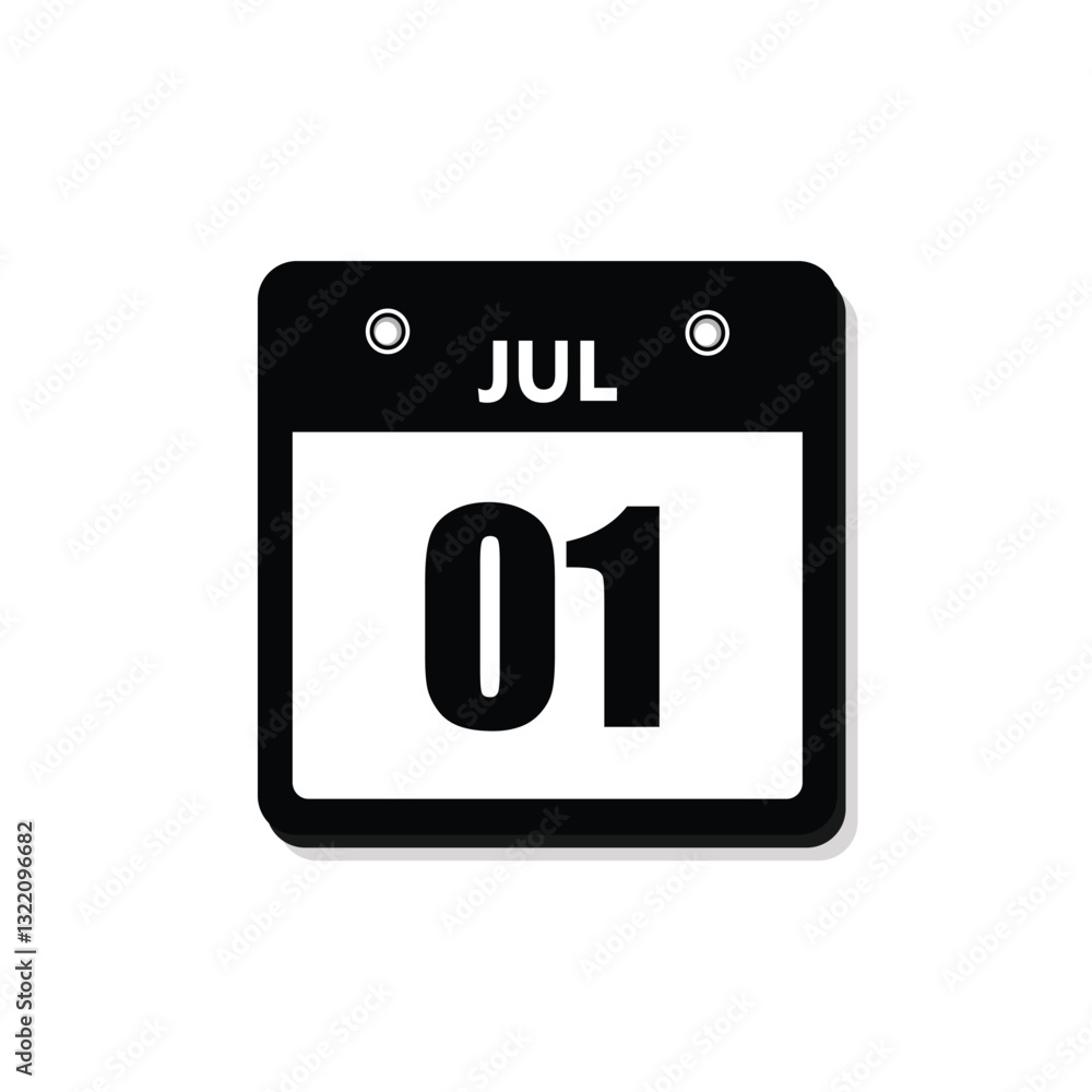 calender icon, 01 july icon with white background calender icon, 01 july icon with white background