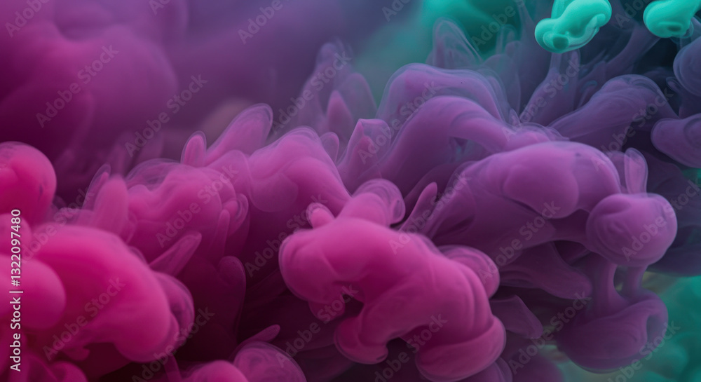 Fototapeta premium Ethereal Ink: A Vibrant Dance of Purple, Pink & Turquoise Smoke. Abstract Art, Colors, Movement, Creativity Unleashed!