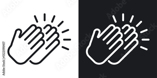 Clapping hands icon set in black and white stroke lines