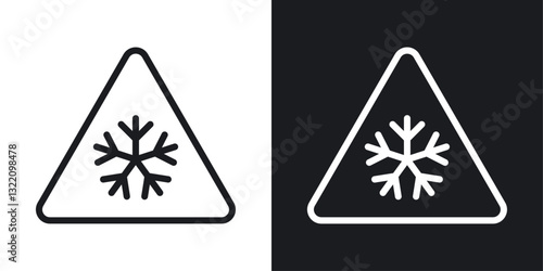 Cold warning sign set in black and white stroke lines