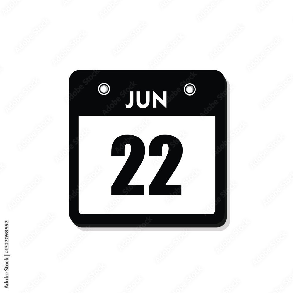 calender icon, 22 june icon with white background calender icon, 22 june icon with white background