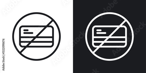 Credit card with prohibition sign set in black and white stroke lines