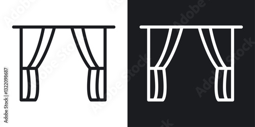 Curtain icon set in black and white stroke lines