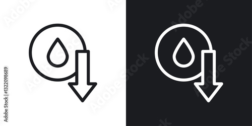 Crude oil barrel price falling down icon set in black and white stroke lines