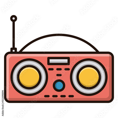 A Retro Boombox Blasting Feel-good Tunes, Radiating Vibrant Energy And Summer Nostalgia With Bold Colors And A Simple Line Art Style