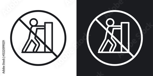 Do not push sign set in black and white stroke lines