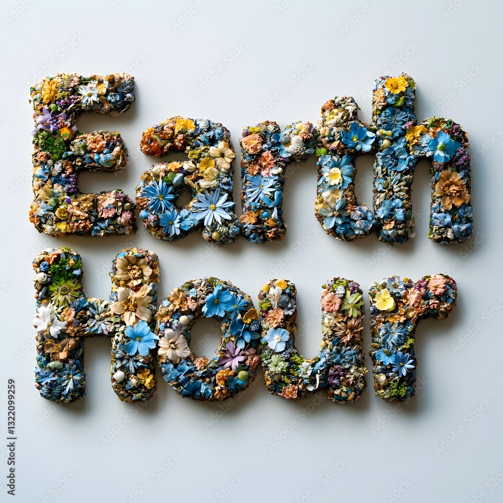 Eco-Friendly Earth Hour Display with Recycled Materials on Minimalistic Background Eco-Friendly Earth Hour Display with Recycled Materials on Minimalistic Background