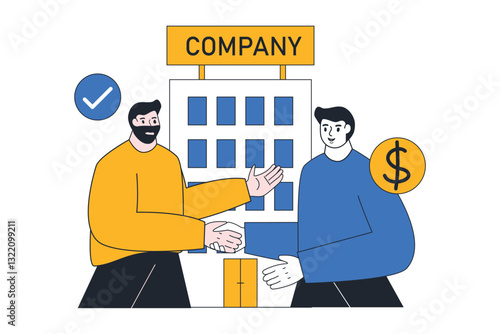 Businessman shaking hands on a signed acquisition and takeover. buying shares or assets from another company