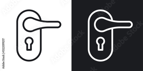 Door handle icon set in black and white stroke lines