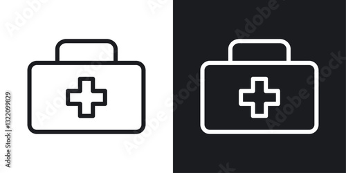 First aid box icon set in black and white stroke lines