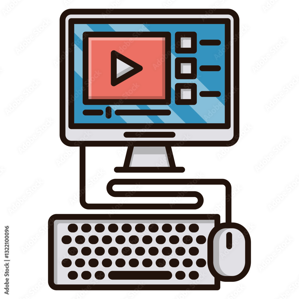 A Captivating Video Plays On A Vibrant Computer Screen, Inviting Viewers Into A World Of Digital Stories, Accompanied By A Sleek Keyboard And Mouse In A Clean, Simple Design