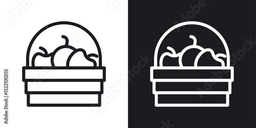 Fruit basket icon set in black and white stroke lines