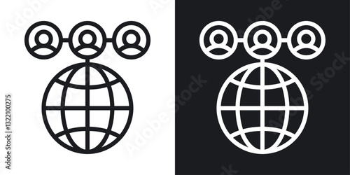 Global leadership icon set in black and white stroke lines