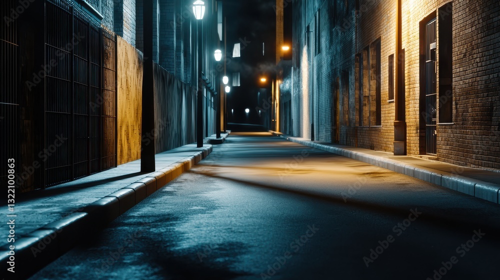 A dimly lit street at night, with dark shadows along the sidewalks, creating a dramatic and cinematic mood. A dimly lit street at night, with dark shadows along the sidewalks, creating a dramatic and cinematic mood.