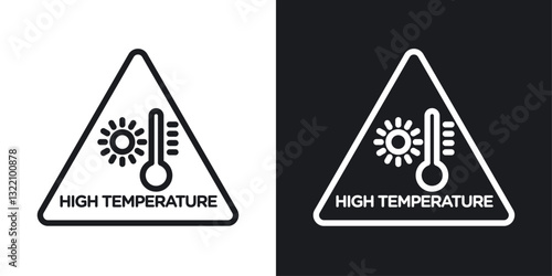 High temperature warning sign set in black and white stroke lines