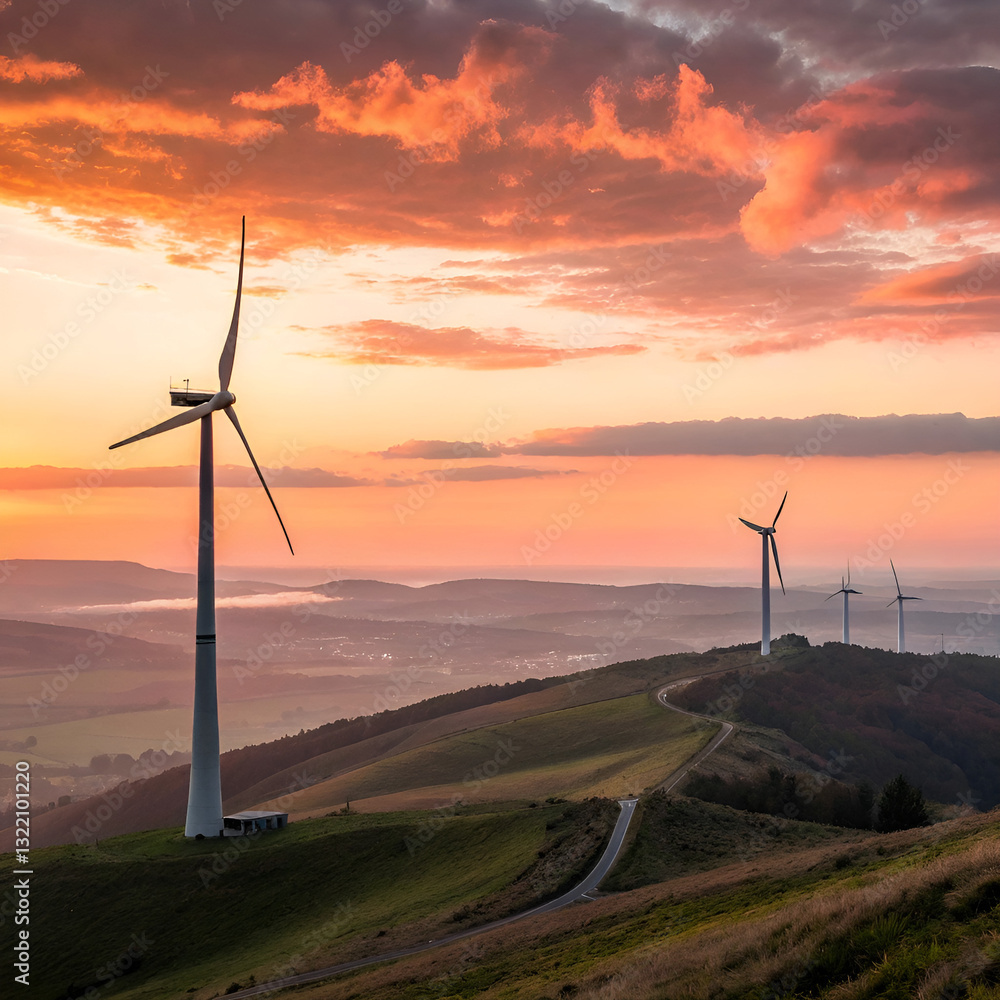 Obraz premium wind turbines in the sunset