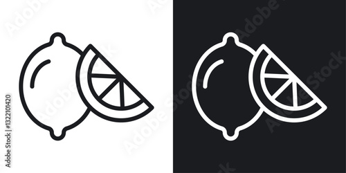 Lemon icon set in black and white stroke lines