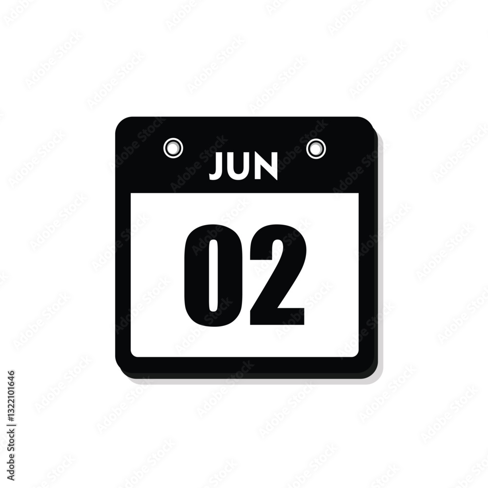 calender icon, 02 june icon with white background calender icon, 02 june icon with white background