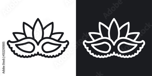 Mask for brazil carnival celebration icon set in black and white stroke lines