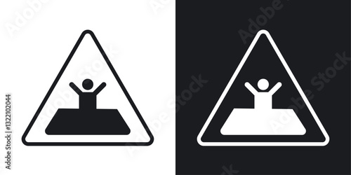 Mud warning sign set in black and white stroke lines