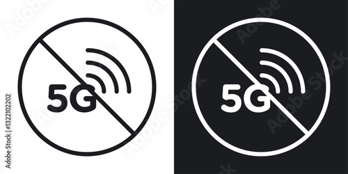 No 5G sign set in black and white stroke linesal sign set in black and white stroke lines