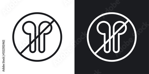No earbuds allowed sign set in black and white stroke lines