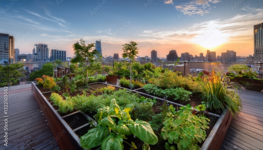 vibrant urban garden on a rooftop in the city vibrant urban garden on a rooftop in the city
