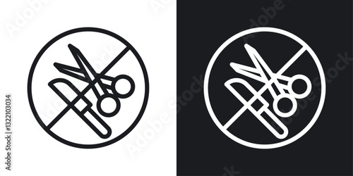 No scissors or no knives sign set in black and white stroke lines