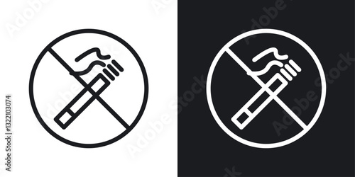 No smoking cigarette sign set in black and white stroke lines