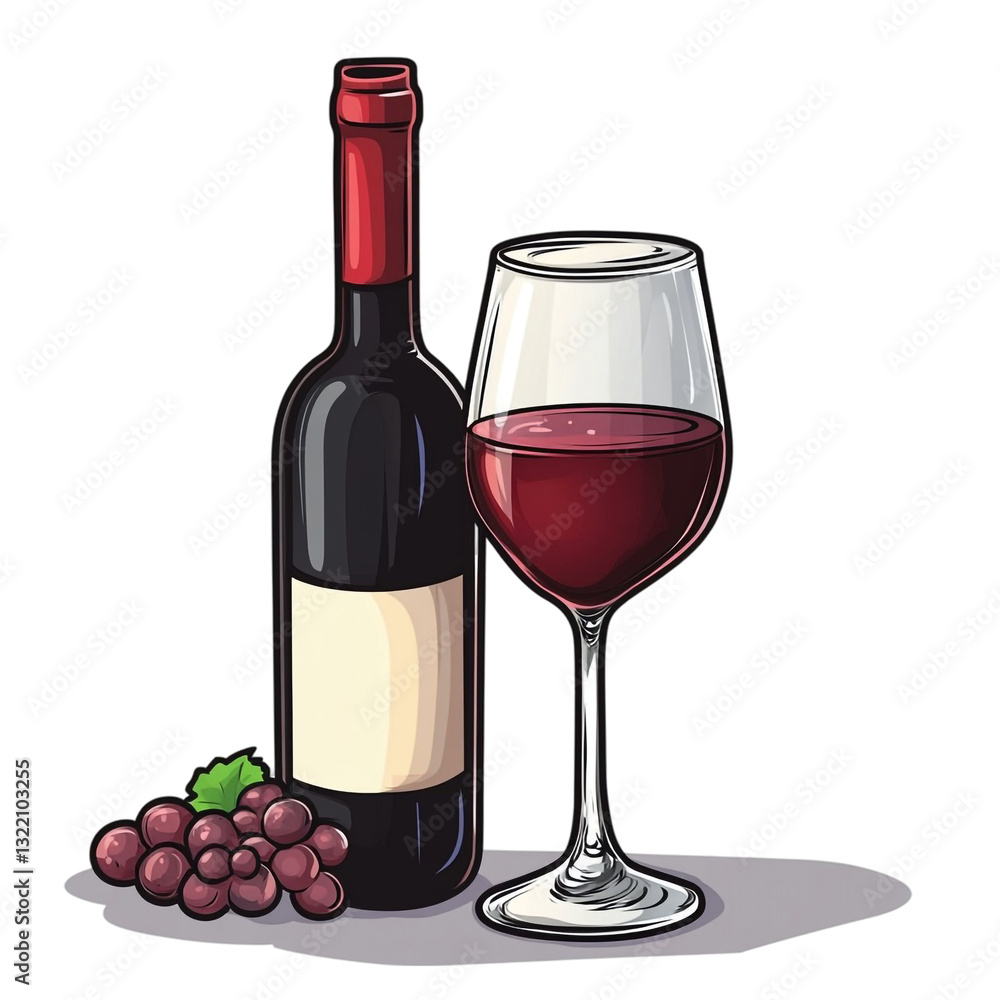 Obraz premium Red wine bottle glass and grapes a delightful drink