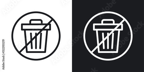 No trash sign set in black and white stroke lines