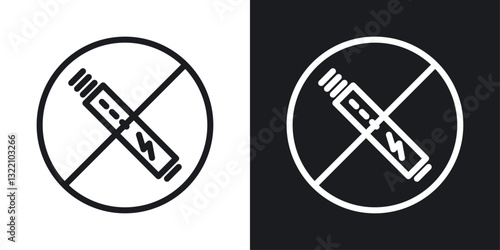 No vaping icon set in black and white stroke lines