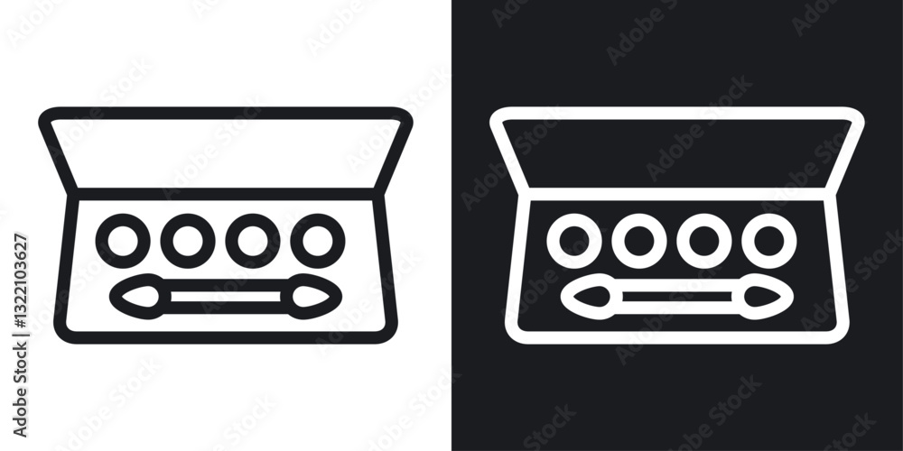 Palette with eyelash shadows icon set in black and white stroke lines Palette with eyelash shadows icon set in black and white stroke lines
