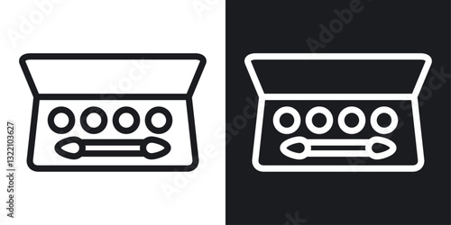 Palette with eyelash shadows icon set in black and white stroke lines