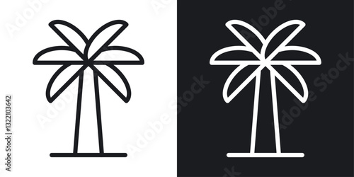 Palm tree icon set in black and white stroke lines