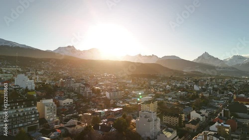 City of Ushuaia, End of the World. View of the City, Andes Mountains and Bay