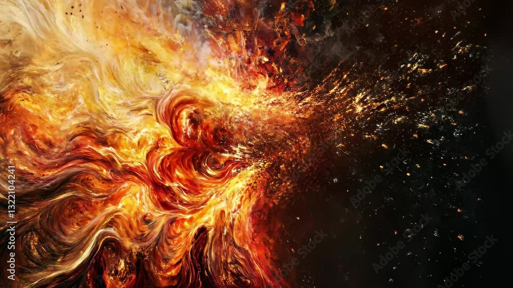 Dynamic fire explosion creating vivid patterns in the dark space, Fantastic fire explosion