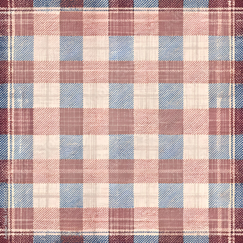 Red and Blue Plaid Gingham Fabric Texture Background.