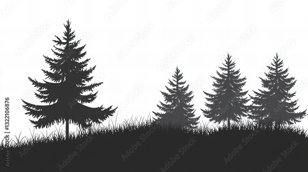 Obraz premium Foggy pine forest with towering evergreen trees in a peaceful mountain landscape during sunrise