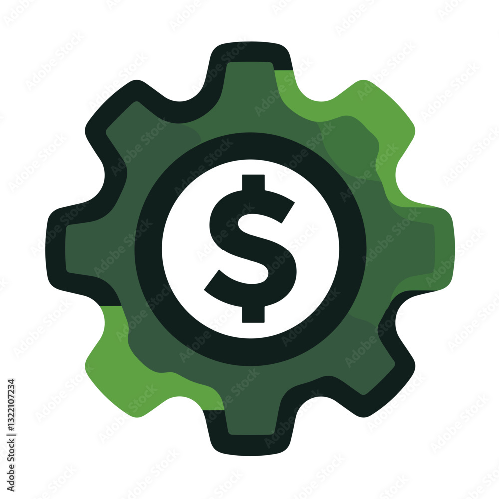 Gear icon with dollar sign showcasing modern design, financial concept Gear icon with dollar sign showcasing modern design, financial concept