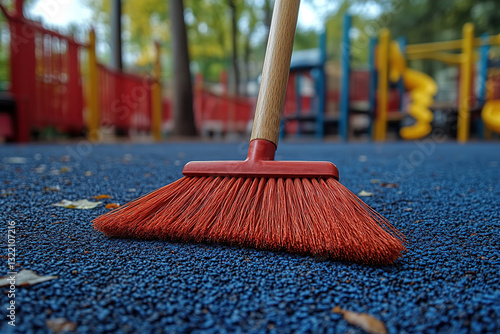 Wallpaper Mural Broom cleaning vibrant playground surface in a modern recreational area during daylight Torontodigital.ca