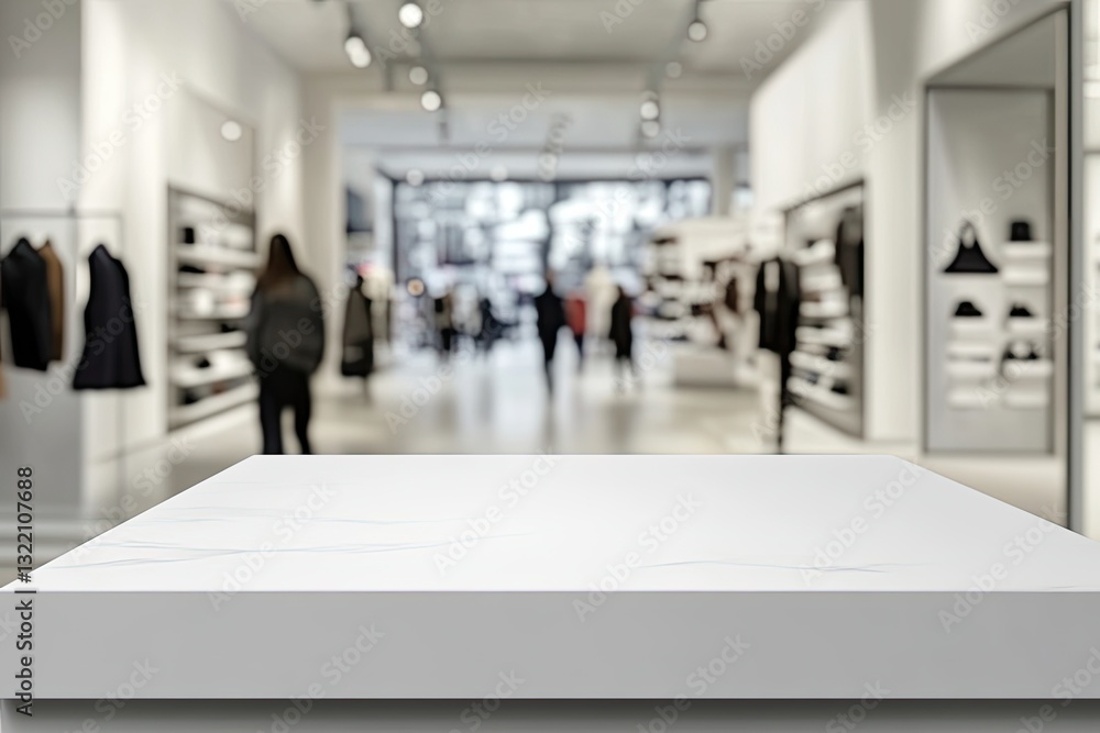 Empty marble display table in a fashion store Empty marble display table in a fashion store