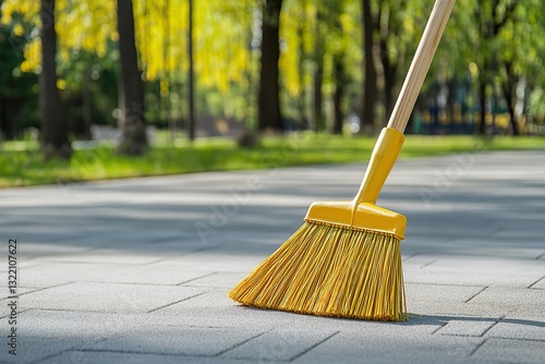 Wallpaper Mural Modern broom sweeping the walkway in a vibrant spring park Torontodigital.ca