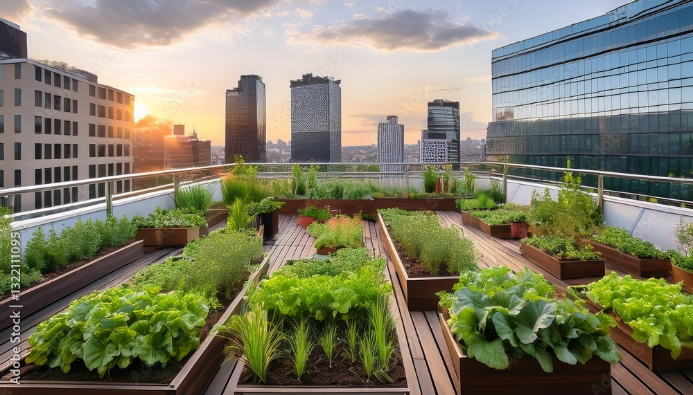 Fototapeta premium vibrant urban garden on a rooftop in the city
