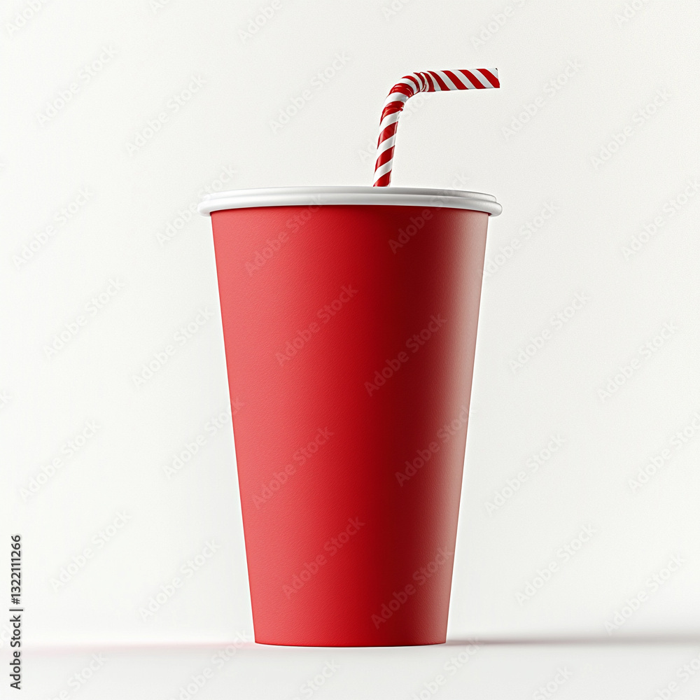Obraz premium An eco-friendly red cup crafted from premium paper drink material providing a convenient way to serve a cold beverage making it an ideal option for fast beverage consumption