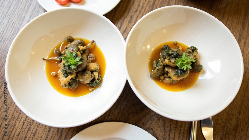 Gourmet Seafood Stew in Elegant White Bowls Gourmet Seafood Stew in Elegant White Bowls