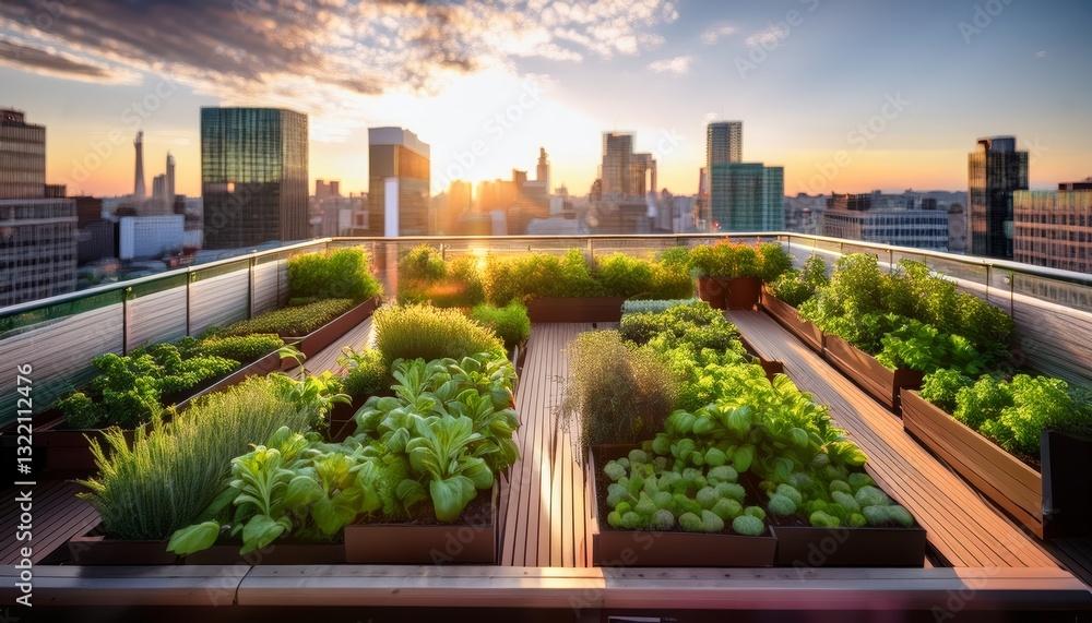Fototapeta premium vibrant urban garden on a rooftop in the city