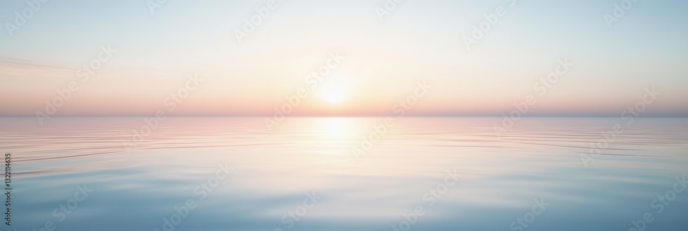 Fototapeta premium Serene sunset over calm waters with a beautiful gradient from lavender to pale blue in a peaceful horizon