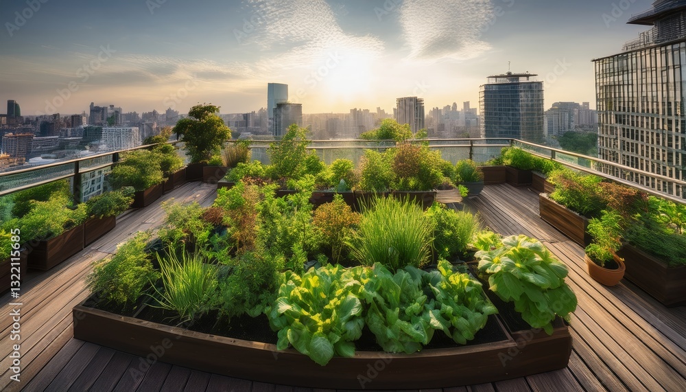 vibrant urban garden on a rooftop in the city vibrant urban garden on a rooftop in the city