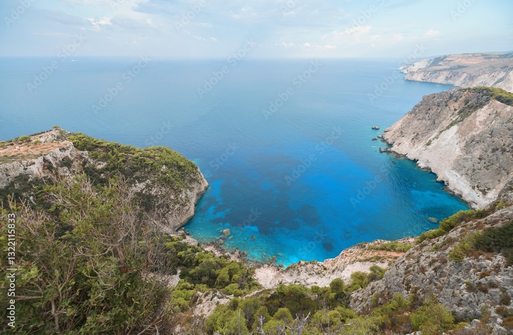 Enchanting Zakynthos reveals its secret spots, showcasing stunning turquoise waters, dramatic white cliffs, and serene sandy beaches under a gentle summer sky Enchanting Zakynthos reveals its secret spots, showcasing stunning turquoise waters, dramatic white cliffs, and serene sandy beaches under a gentle summer sky